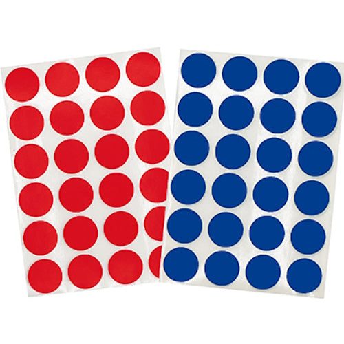 Red and Blue Sticker Labels on a liner